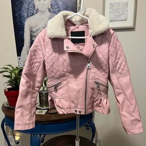 Urban Republic Girls Pink Faux Leather Moto Jacket w Removable Faux Fur - 5T